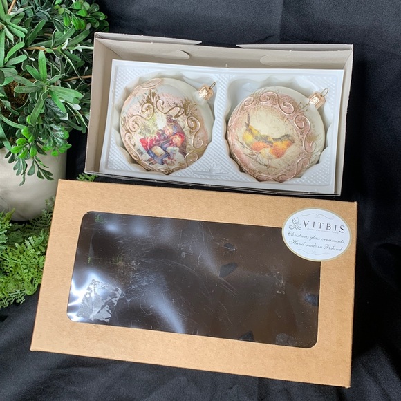 Set of 2 VITBIS hand blown / handmade glass Christmas ornaments made in Poland - Picture 2 of 10